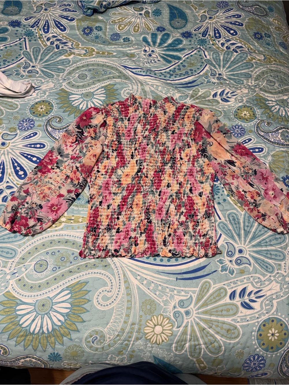 Socialite Pink Floral Smocked Blouse